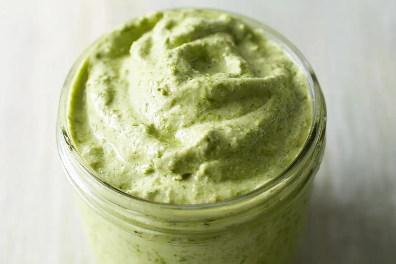 Creamy Pesto Sauce Served Over Pasta