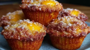 Crispy Brown Butter Fresh Peach Muffins With Crunchy Streusel