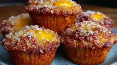 Crispy Brown Butter Fresh Peach Muffins With Crunchy Streusel