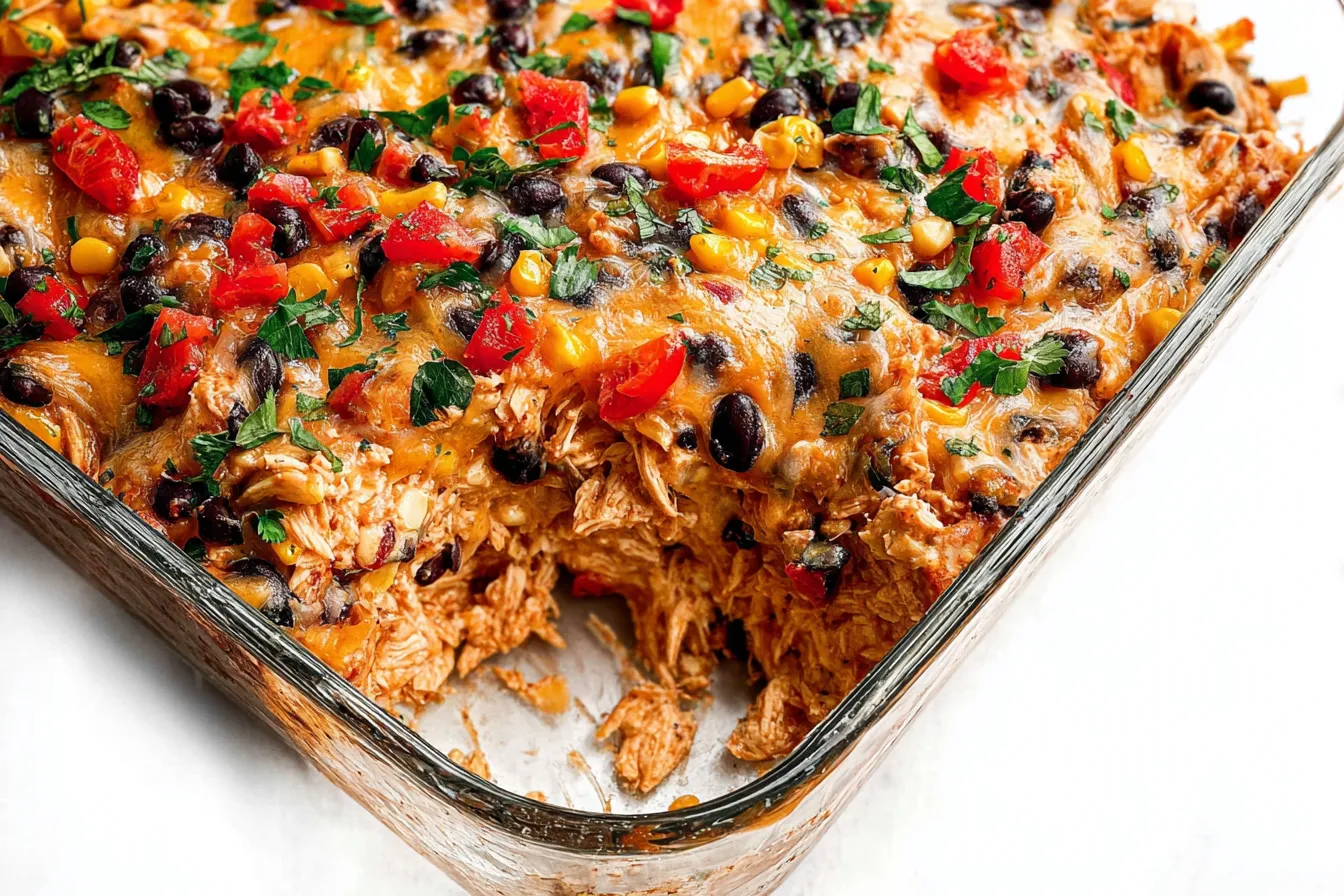 Easy Chicken Burrito Casserole Ready to Serve