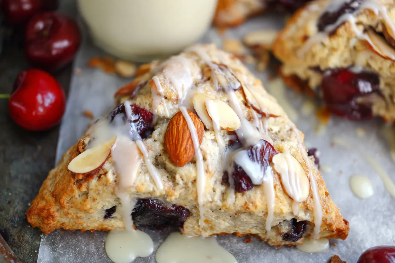 Easy Glazed Fresh Cherry Almond Scones Freshly Baked