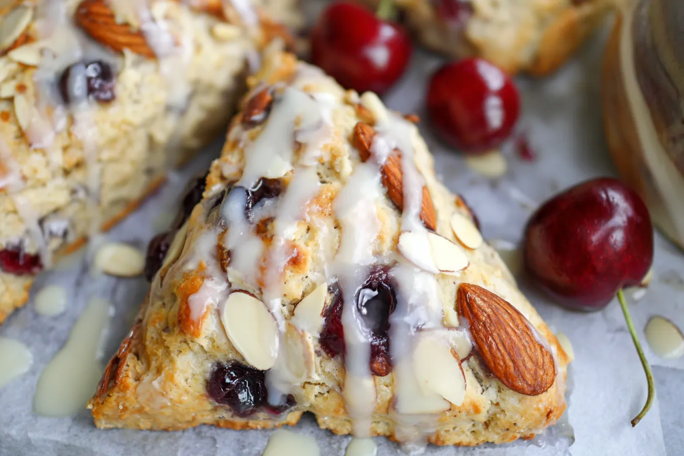 Easy Glazed Fresh Cherry Almond Scones 