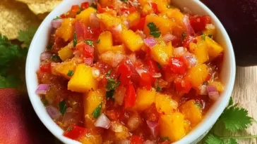 Delicious Easy Homemade Peach Salsa in a Bowl