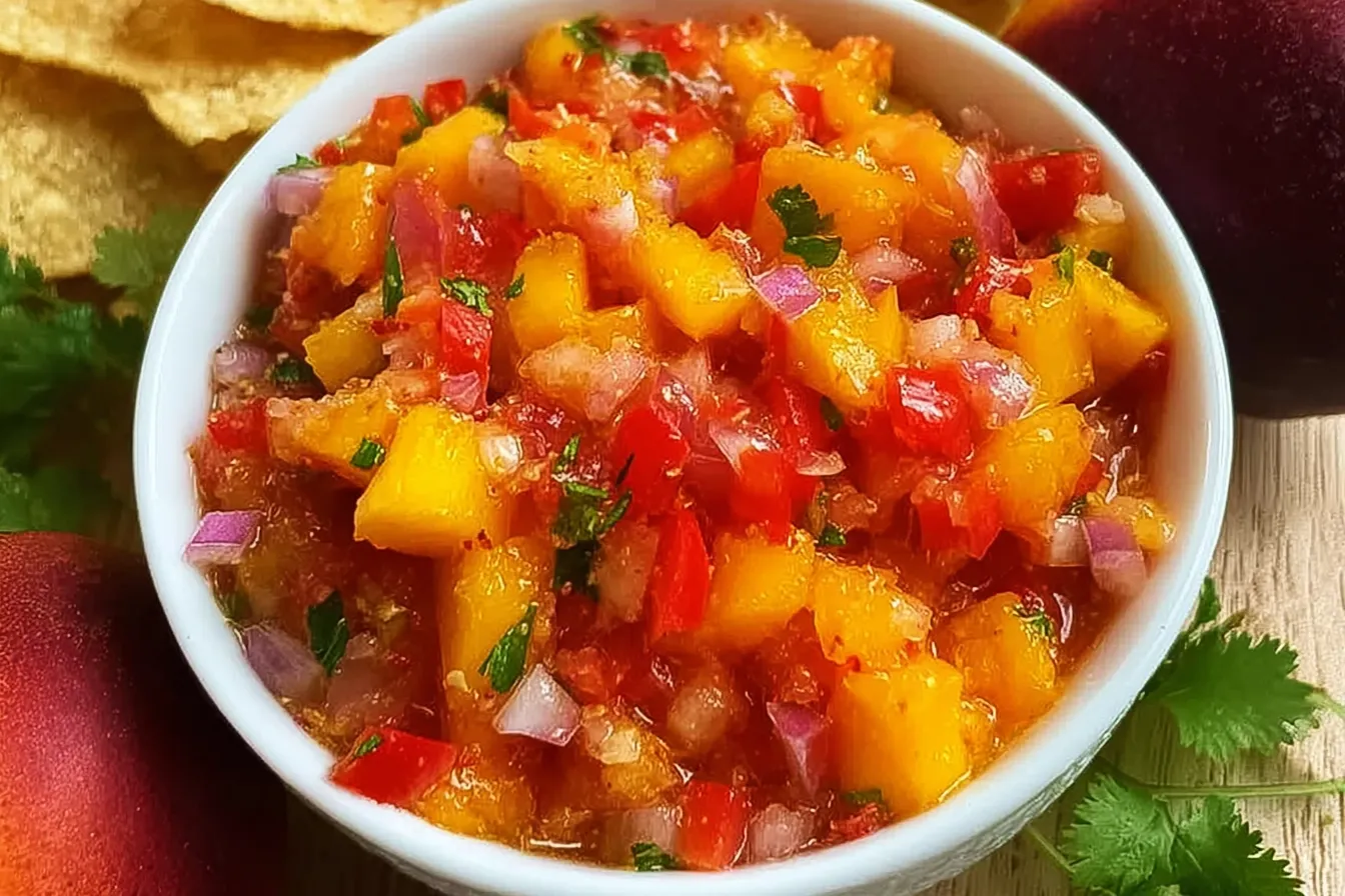Delicious Easy Homemade Peach Salsa in a Bowl