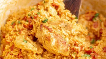 Delicious Easy One Pot Queso Chicken and Rice