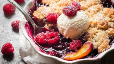 Delicious Easy Peach and Raspberry Cobbler Fresh From the Oven