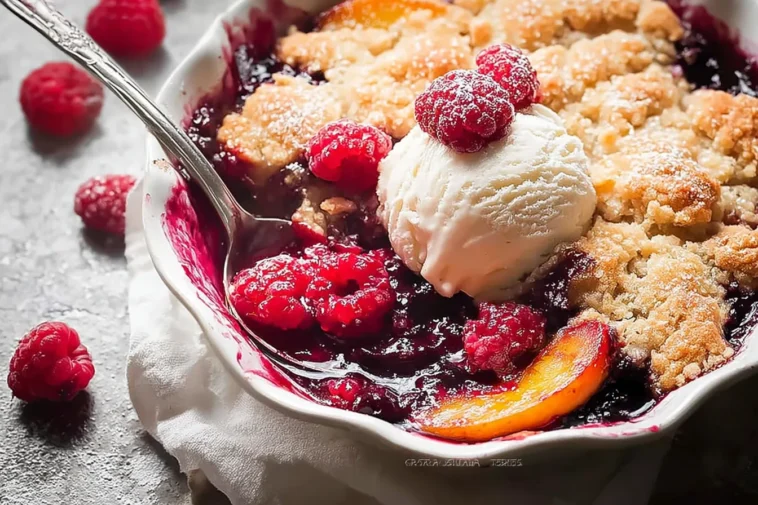 Delicious Easy Peach and Raspberry Cobbler Fresh From the Oven