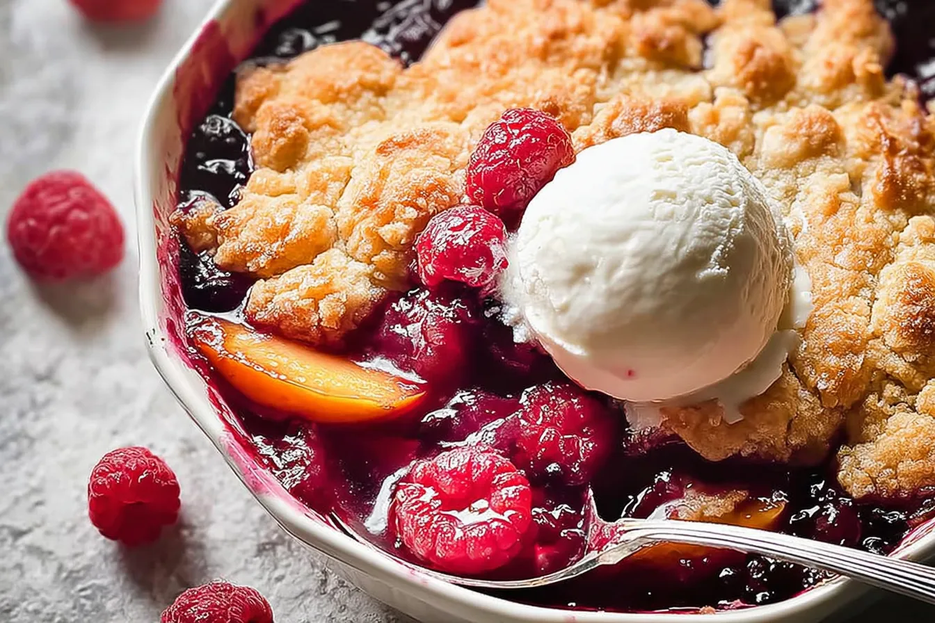 Easy Peach and Raspberry Cobbler 