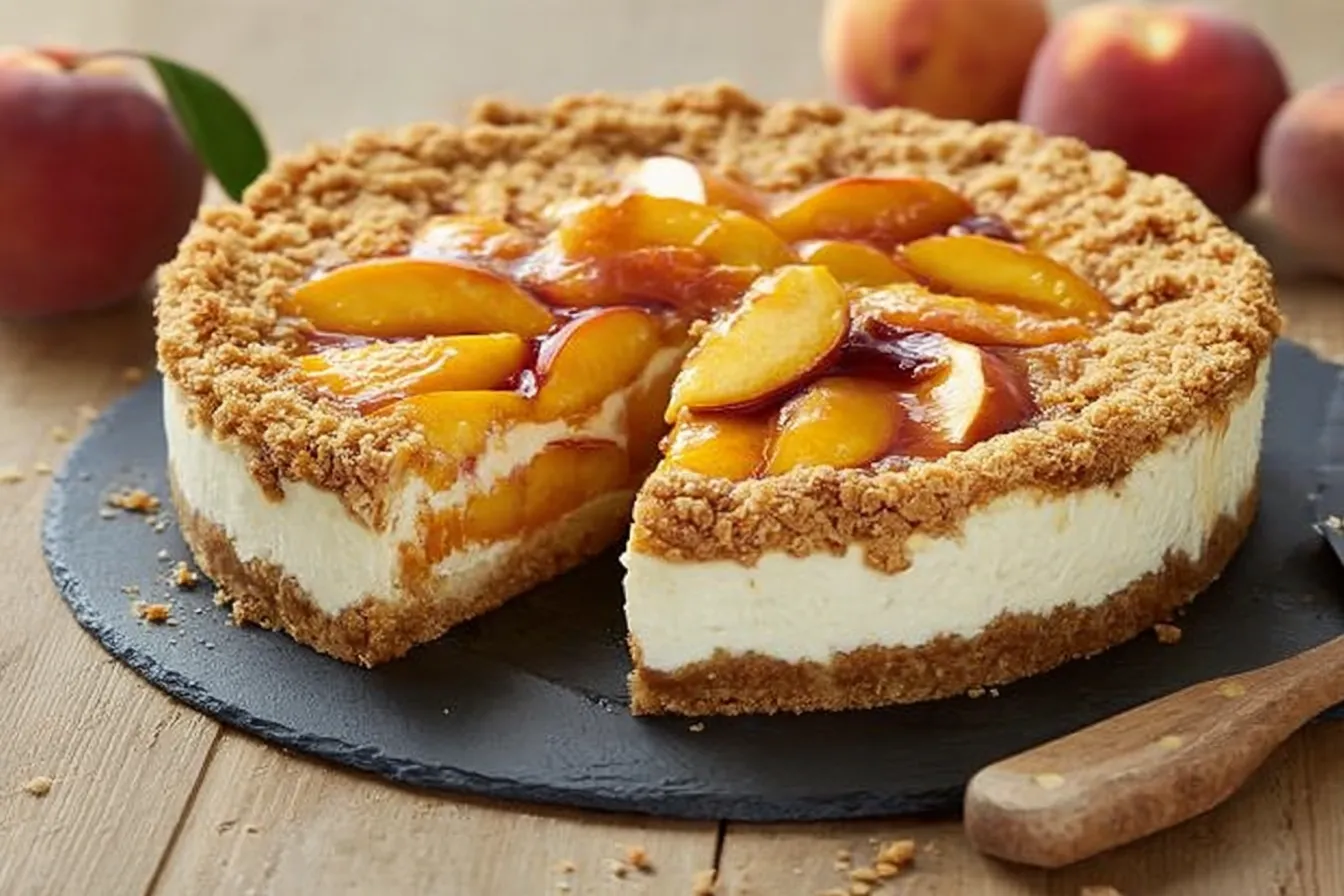 Delicious Easy Peach Cobbler Cheesecake Slice