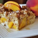 Easy Peaches and Cream French Toast Bake on a platter