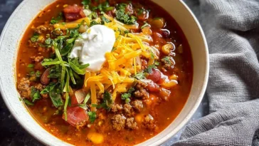 Easy Taco Soup in a Colorful Bowl