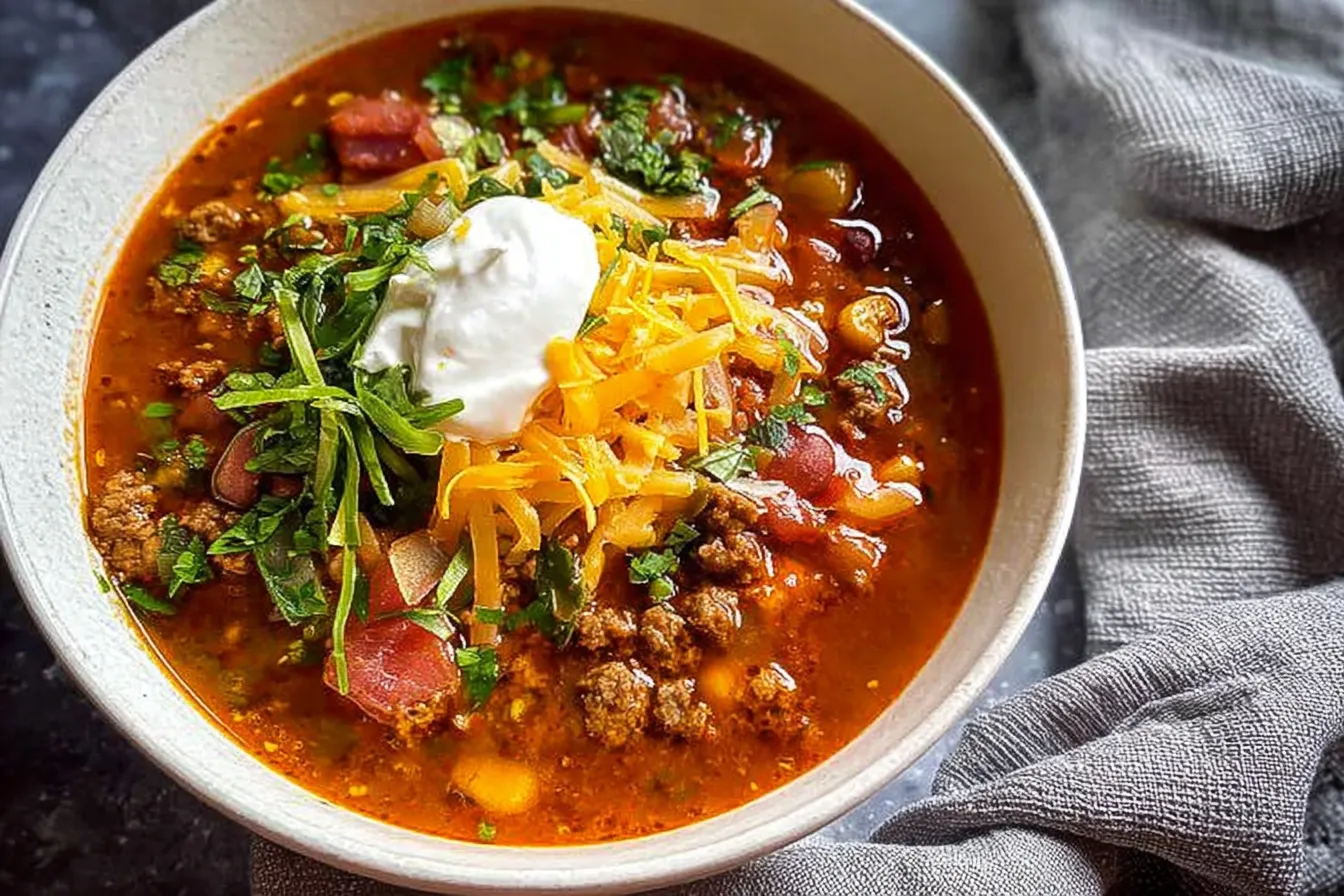 Easy Taco Soup in a Colorful Bowl