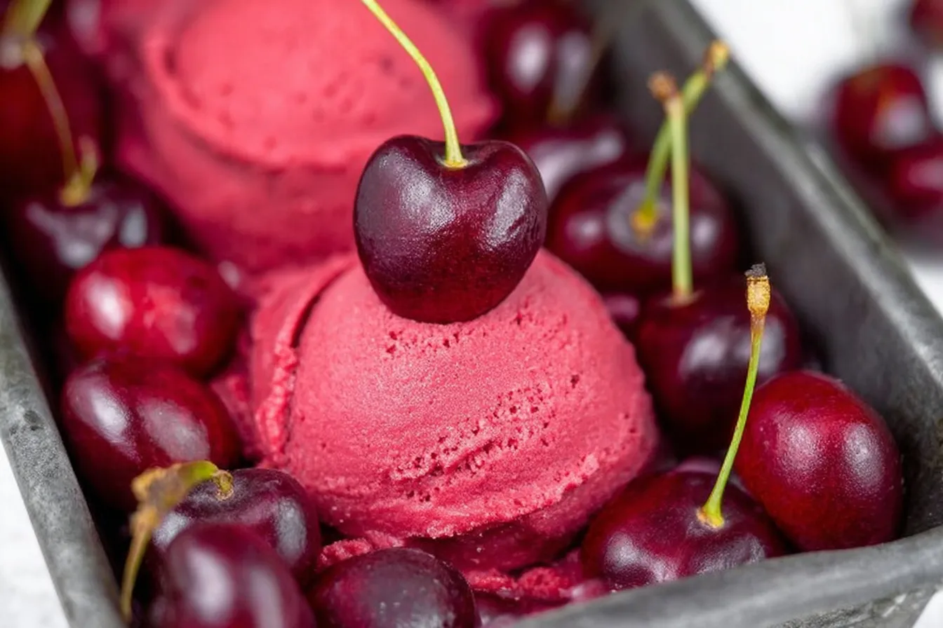 Fresh Cherry Sorbet in a Bowl