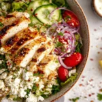 Greek Chicken Bowl with Fresh Vegetables and Tzatziki