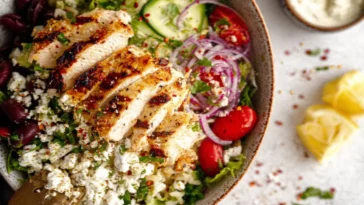 Greek Chicken Bowl with Fresh Vegetables and Tzatziki