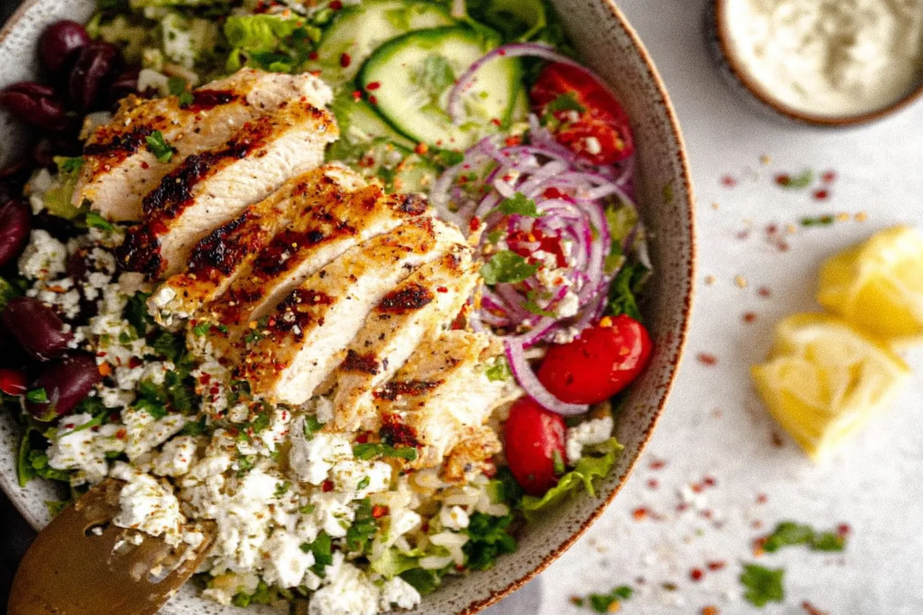 Greek Chicken Bowl with Fresh Vegetables and Tzatziki