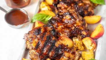 Grilled Bourbon Peach BBQ Chicken on the Grill