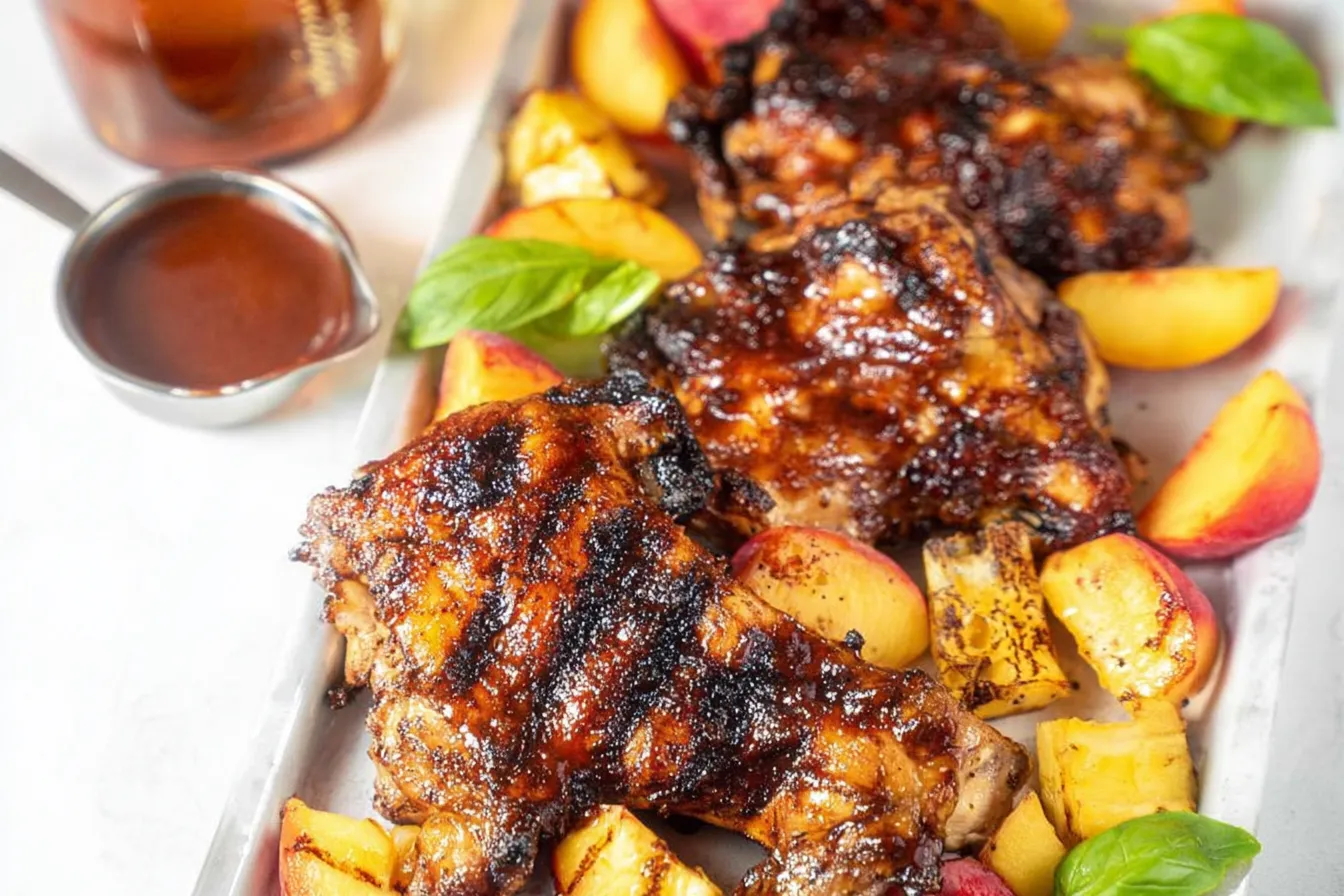 Grilled Bourbon Peach BBQ Chicken on the Grill