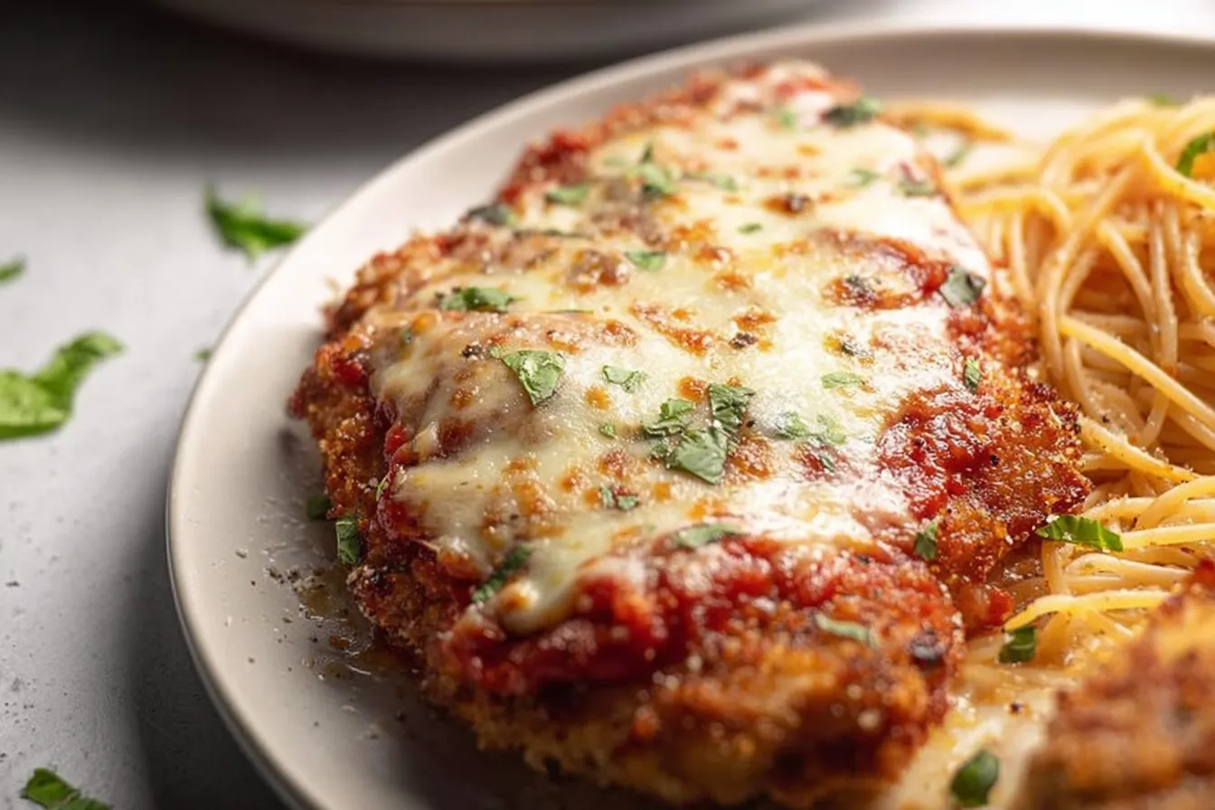Healthy Baked Chicken Parmesan Plated