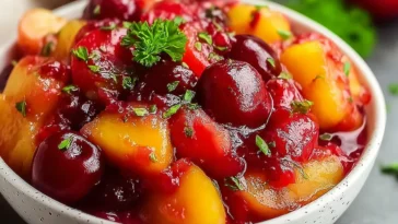 Healthy Peach Cherry Salsa in a Bowl