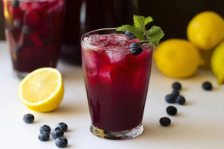 Refreshing Homemade Blueberry Lemonade in a Glass