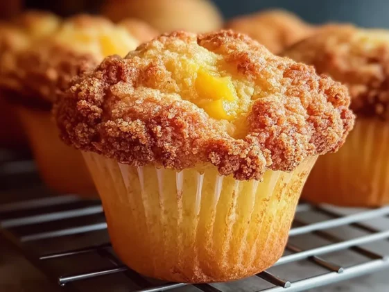 Homemade Peach Cobbler Muffins Freshly Baked