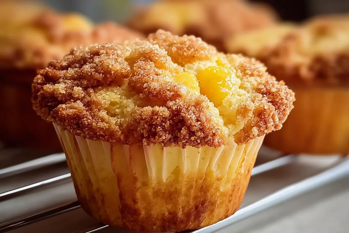 Delicious Homemade Peach Cobbler Muffins on a Plate