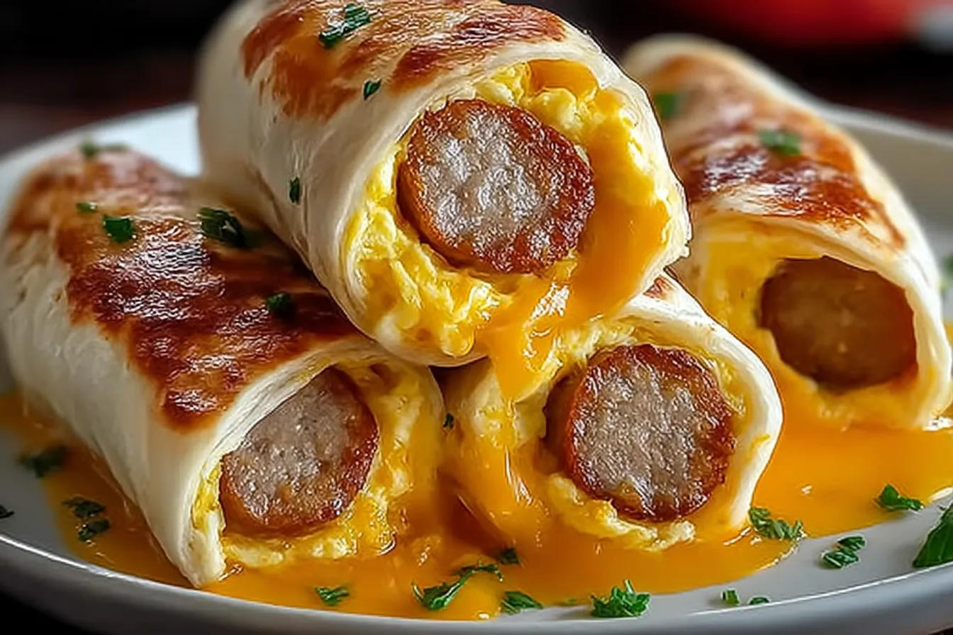 Delicious Irresistibly Cheesy Sausage Egg Breakfast Roll-Ups