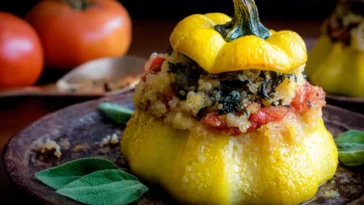 Italian Stuffed Patty Pan Squash on a Serving Platter