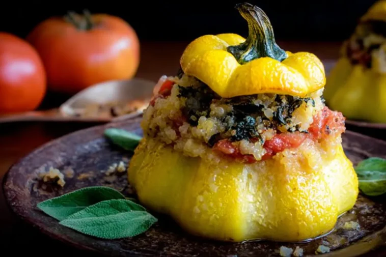 Italian Stuffed Patty Pan Squash on a Serving Platter