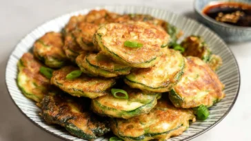 Crispy Korean Zucchini Fritters on a Plate