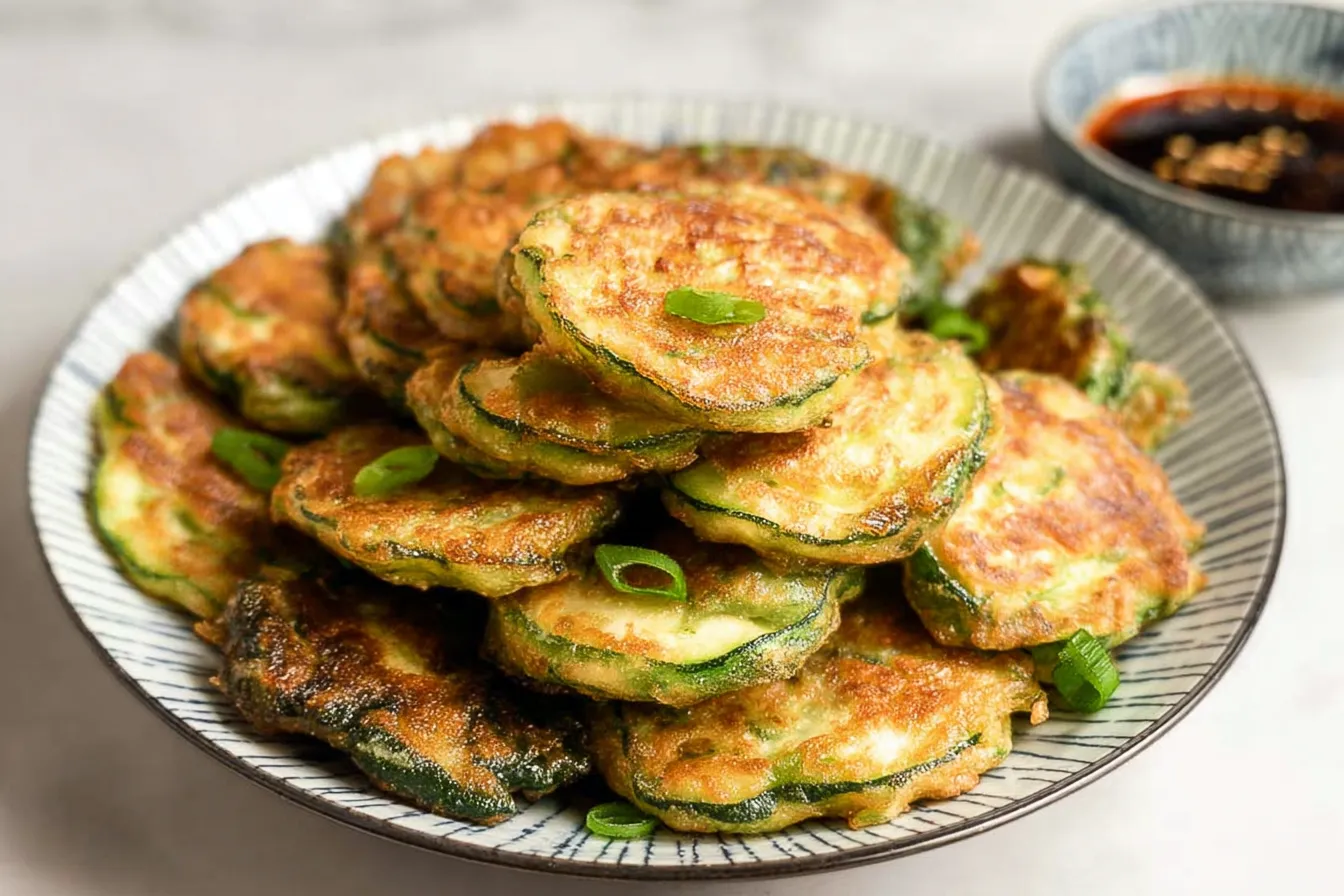 Crispy Korean Zucchini Fritters on a Plate