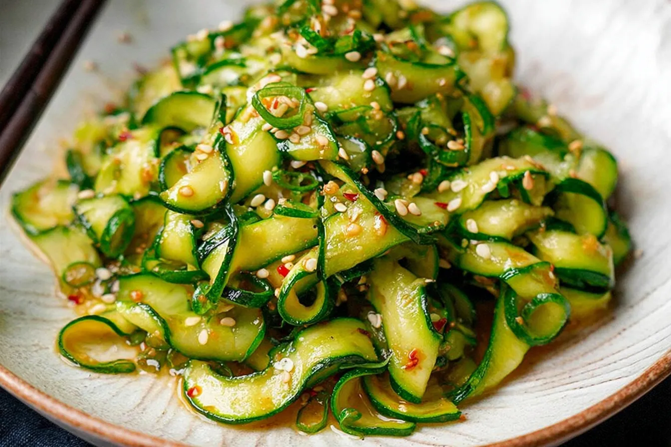 Korean Zucchini Side Dish Plated with Garnish