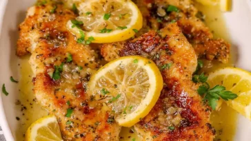 Lemon Chicken with Lemon Butter Sauce on a Plate