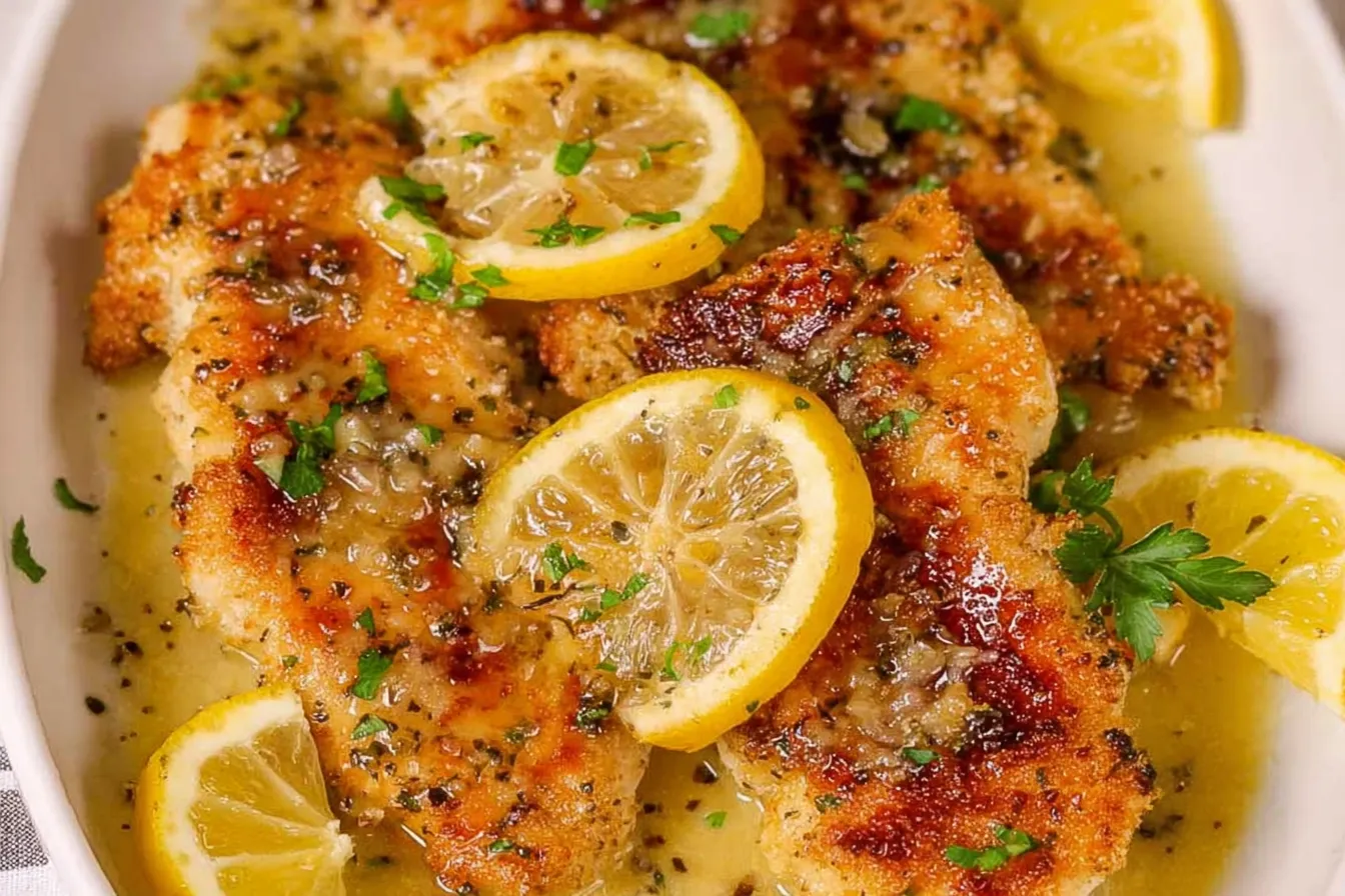 Lemon Chicken with Lemon Butter Sauce on a Plate