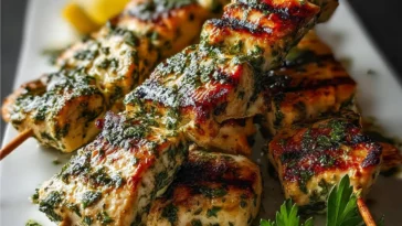 Lemon Herb Marinated Chicken Skewers on the Grill