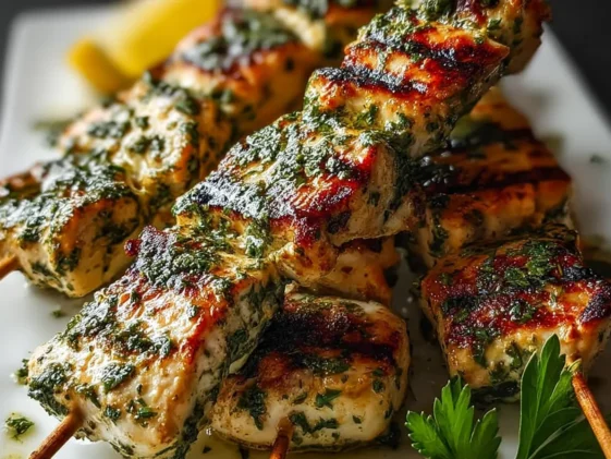 Lemon Herb Marinated Chicken Skewers on the Grill