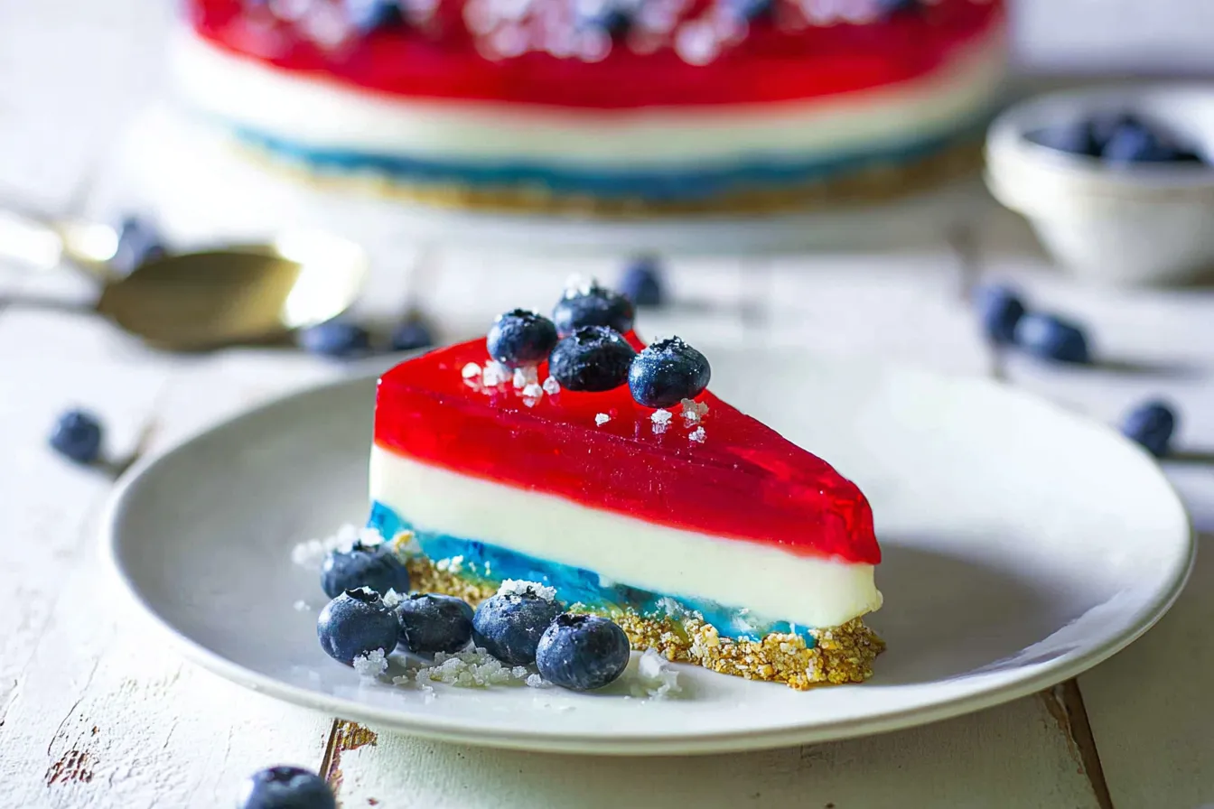 No-Bake Red White & Blue Jello Cheesecake 