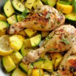 One Pan Garlic & Herb Chicken Drumsticks with Patty Pan Squash