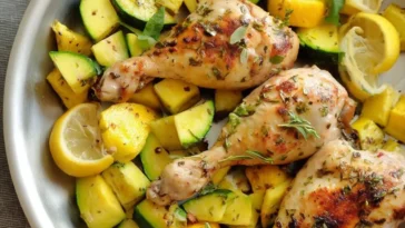 One Pan Garlic & Herb Chicken Drumsticks with Patty Pan Squash