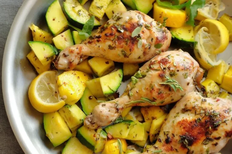 One Pan Garlic & Herb Chicken Drumsticks with Patty Pan Squash
