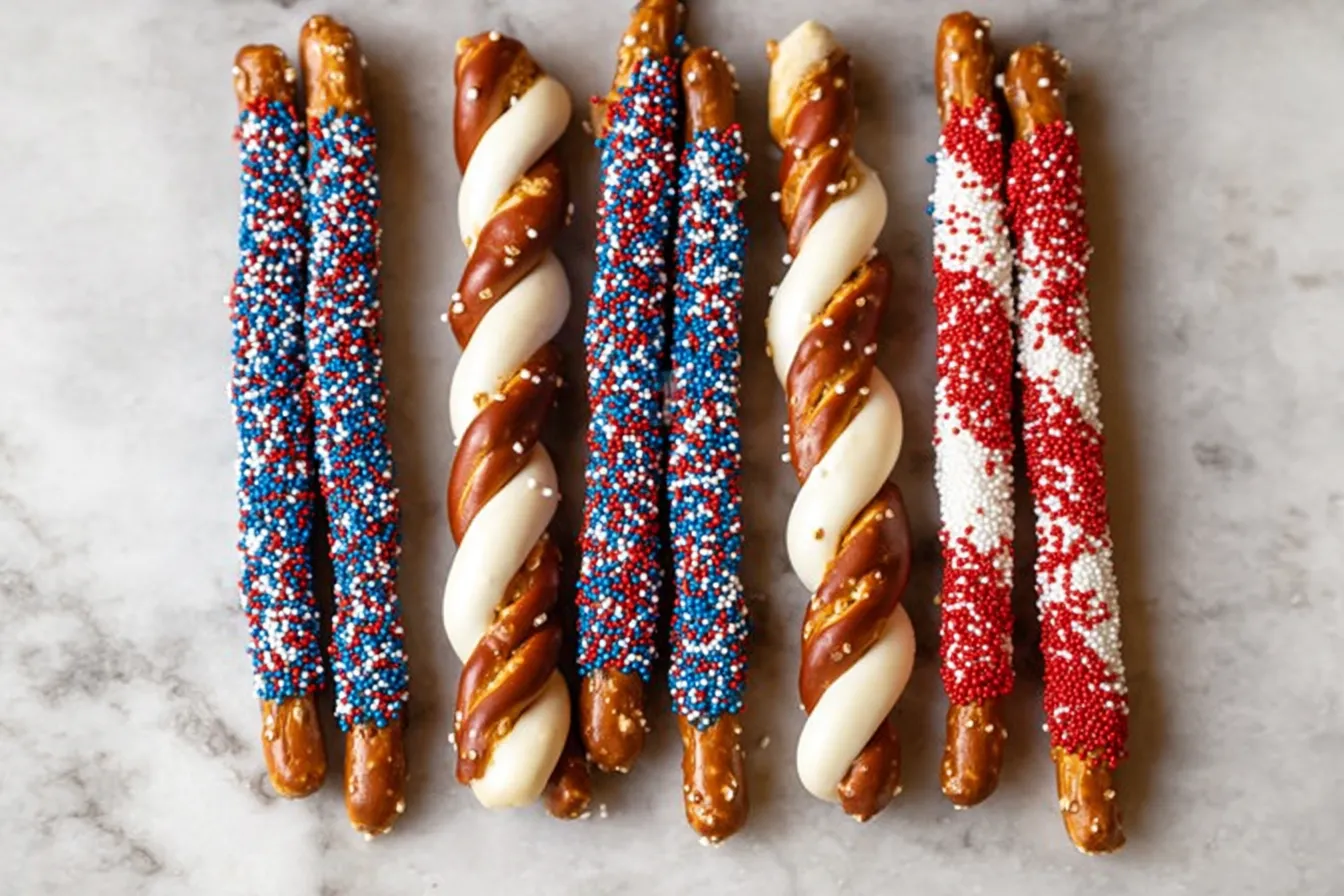 Patriotic Pretzel Rods: Celebrate with a Crunchy Treat! 3 Crunchy Patriotic Pretzel Rods Ready to Celebrate!