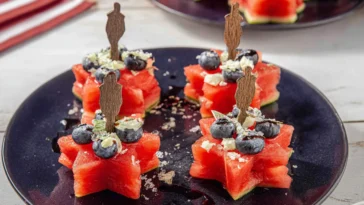 Colorful Patriotic Watermelon Appetizer Platter for Summer Fests