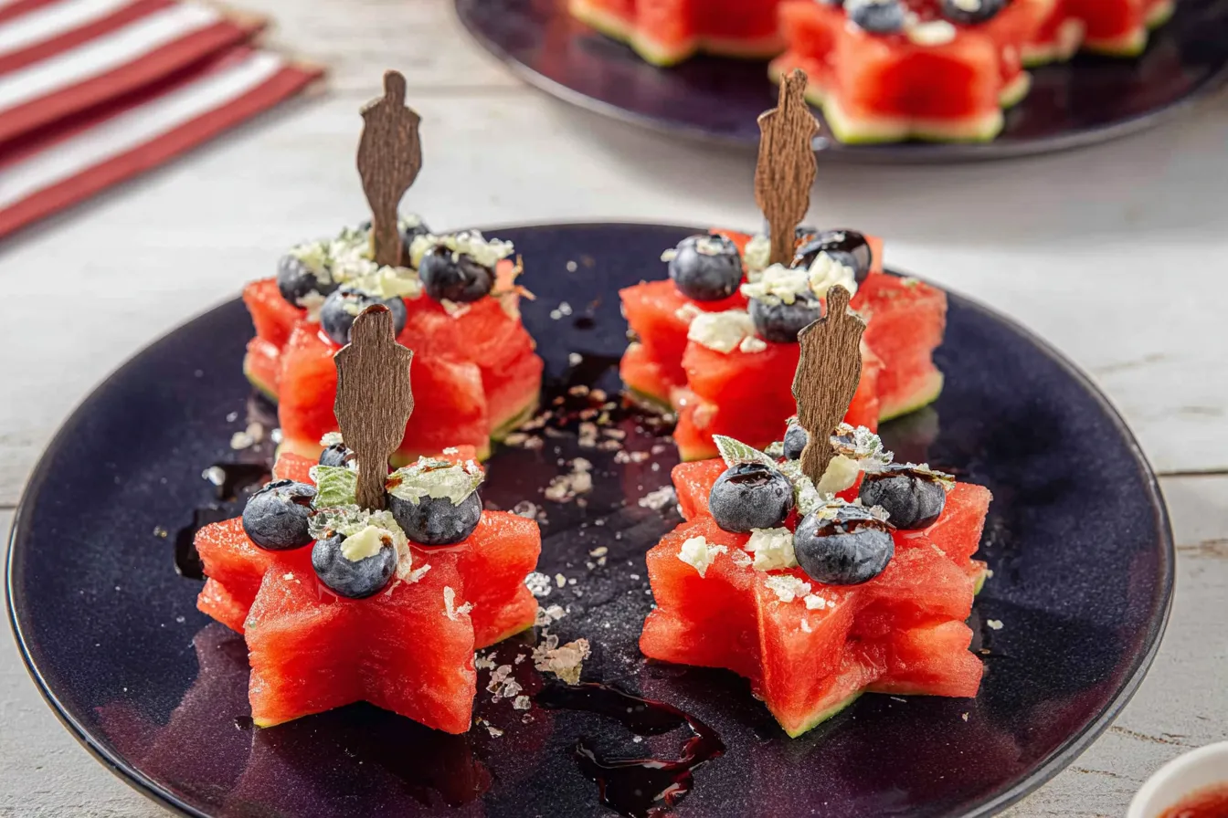 Patriotic Watermelon Appetizer: A Fun Summer Delight 3 Colorful Patriotic Watermelon Appetizer Platter for Summer Fests