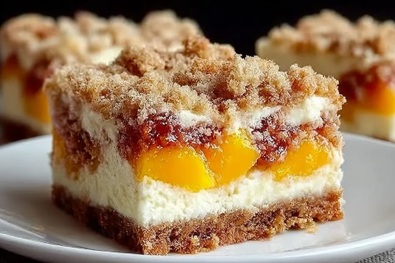 Peach Cobbler Cheesecake Bars Freshly Baked
