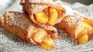 Delicious Peach Cobbler Egg Rolls on a Plate