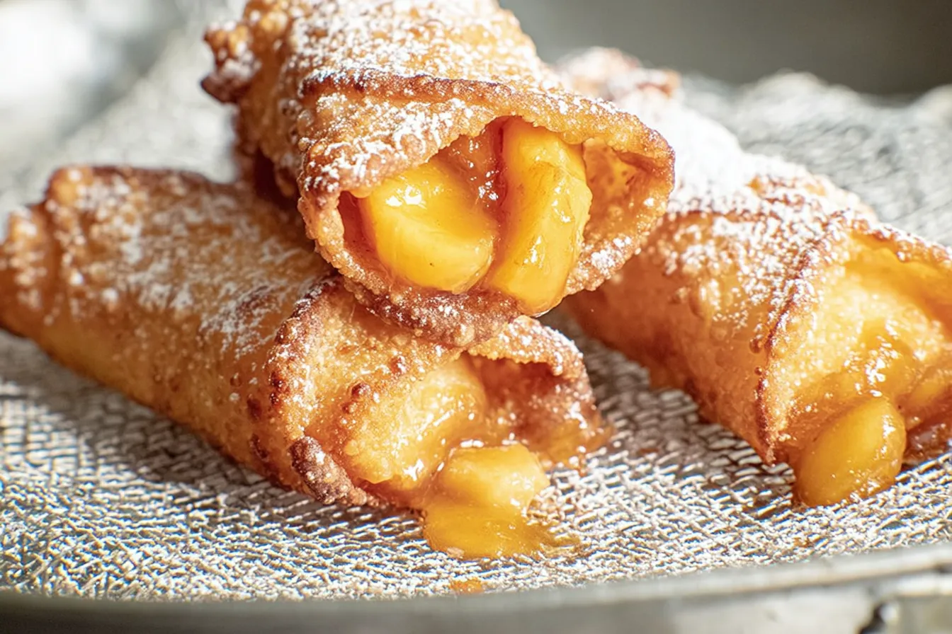 Delicious Peach Cobbler Egg Rolls on a Plate