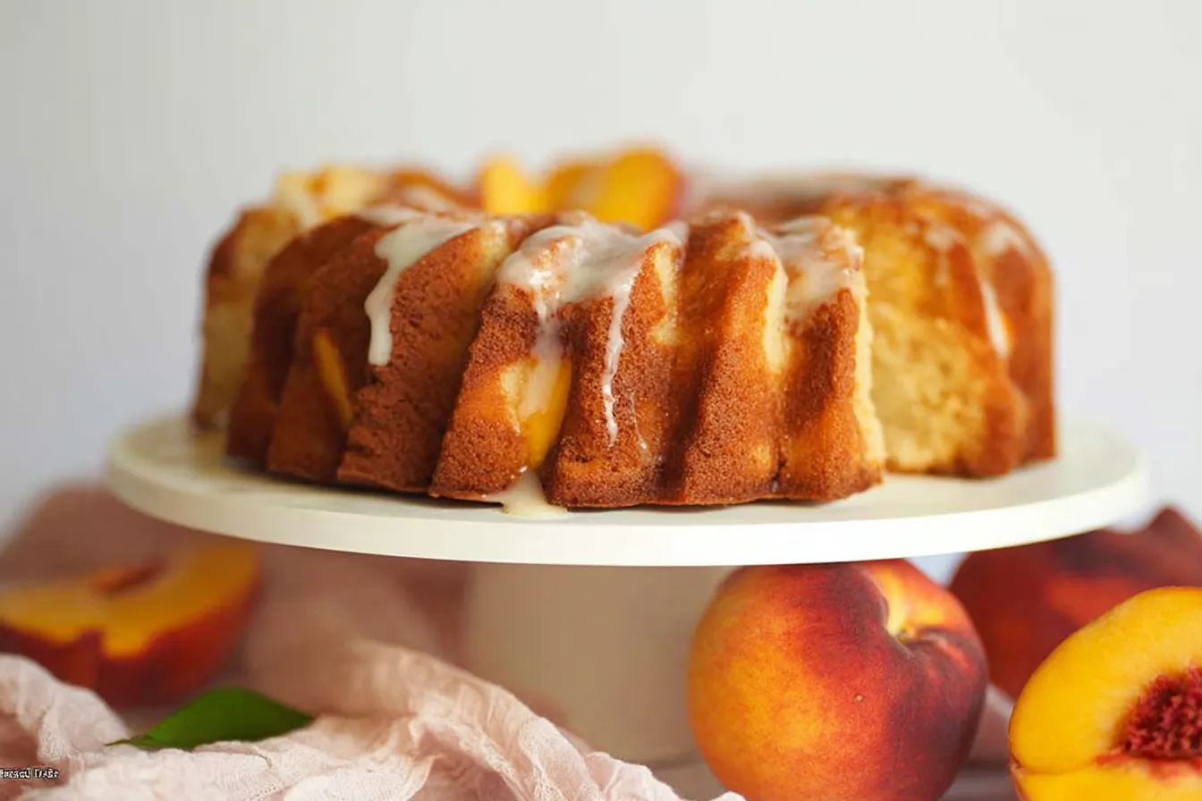 Peach Cobbler Pound Cake Slice on a Plate