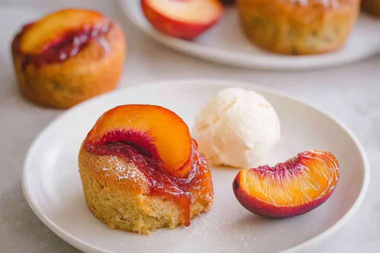 Peach Upside Down Mini Cakes (Cupcakes) - Delicious Bites