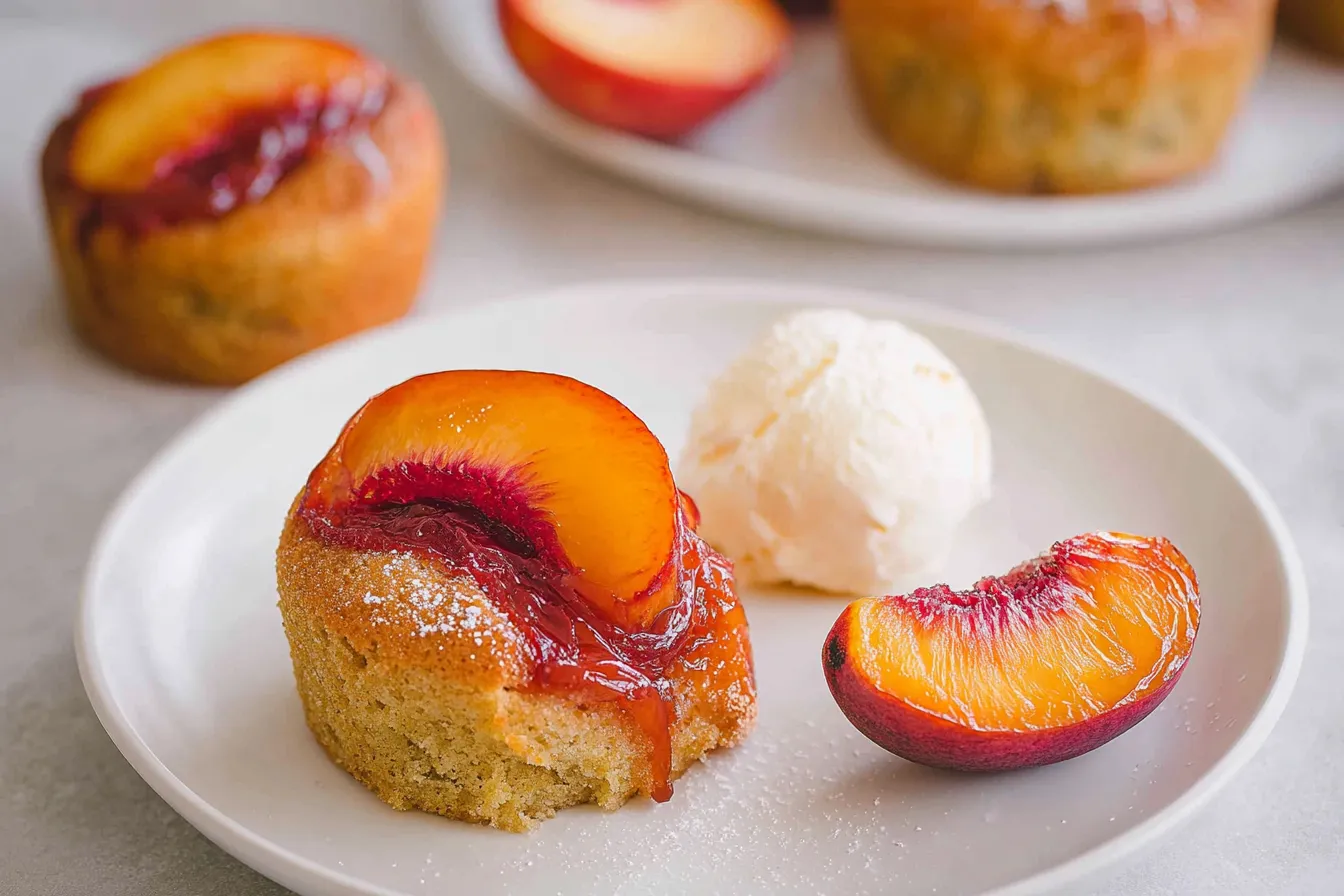 Peach Upside Down Mini Cakes (Cupcakes) - Delicious Bites